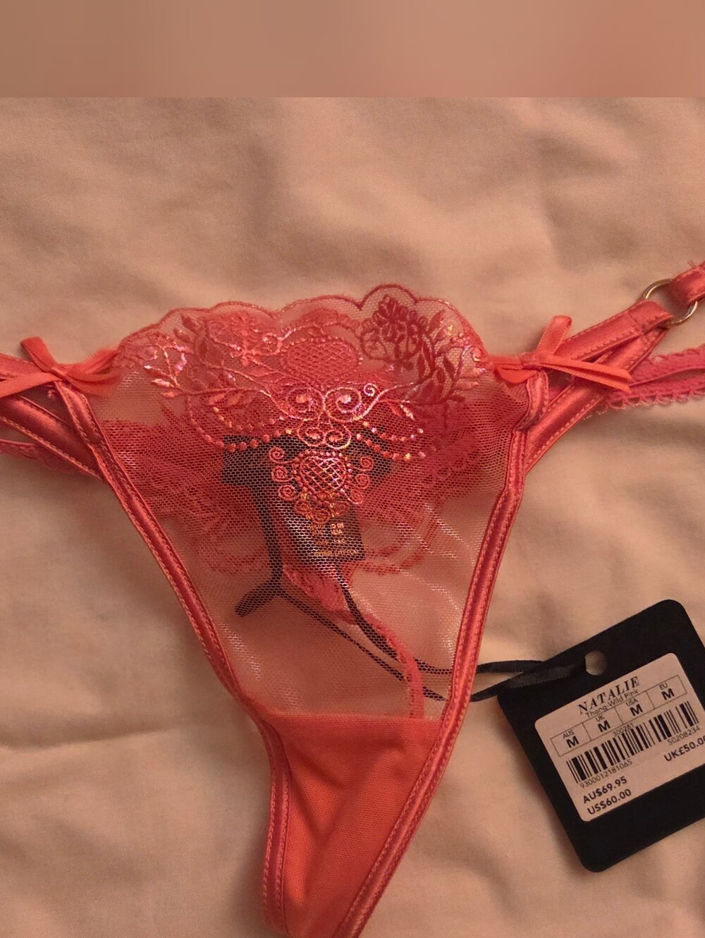 Honey Birdette Natalie Wild Pink Thong Size Medium NWT